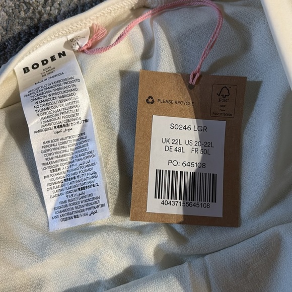 Boden NWT sz 20-22L Green and White One Piece Swimsuit with Halter Neck - Picture 3 of 6